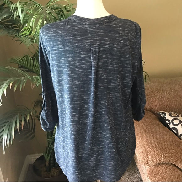 Avenue plus size half button down pull tab sleeves top - Picture 4 of 6